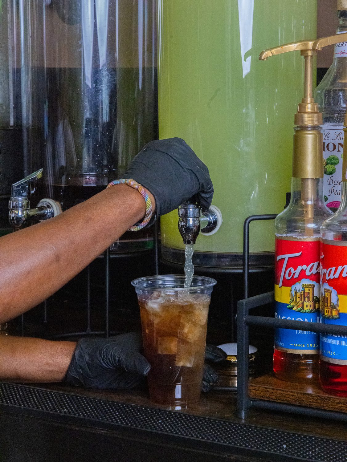 An iced coffee being poured fresh at Cornerstone Café